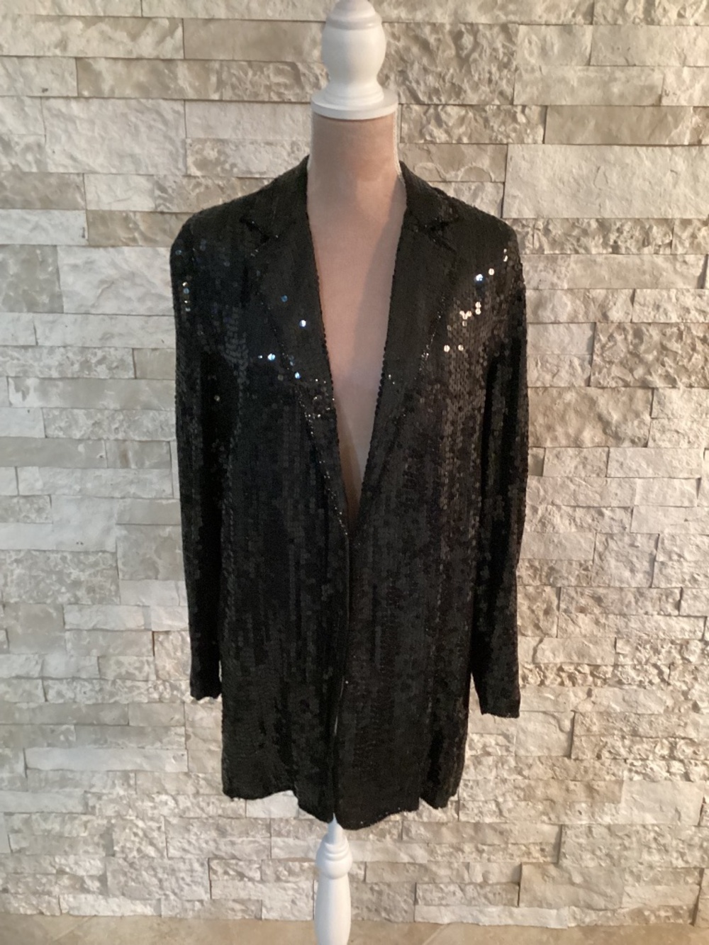 Vintage Judith Ann Creations Black Sequined Boyfriend Blazer
